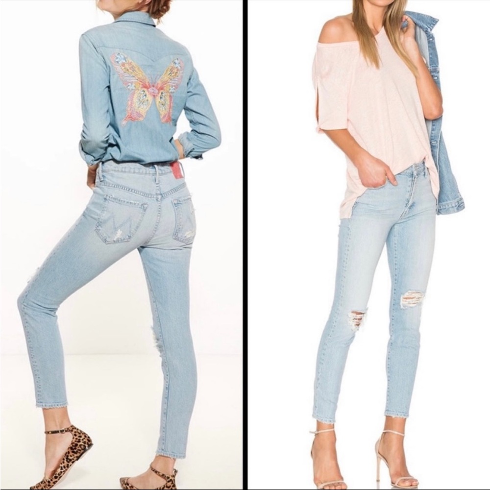 MOTHER Faded Blue Skinny Jeans